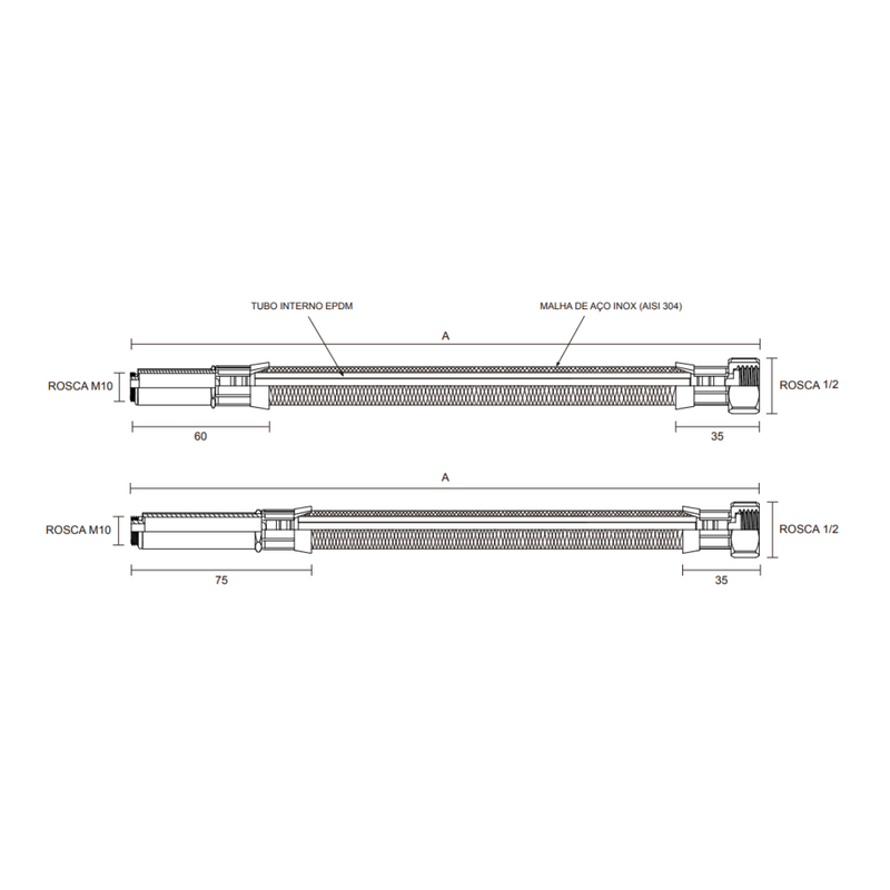 Ligacao Flexivel Inox P/ Monocomando M10 S/ Niple 60cm Saco Plastico  Blukit 251016