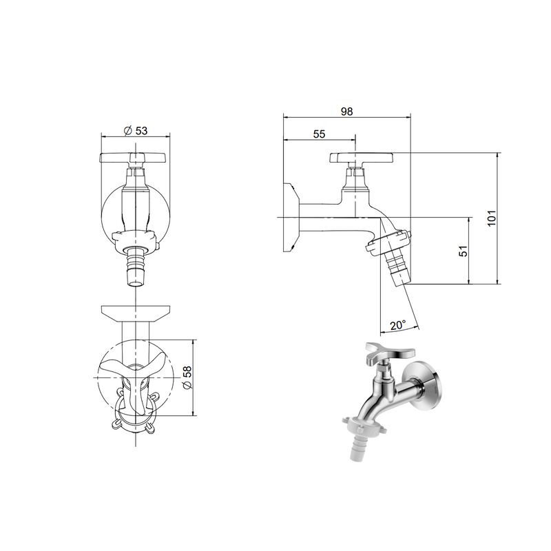 Torneira para Jardim com Canopla 1130 Nova Pertutti Docol 00903706