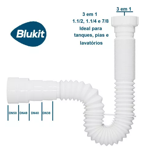 Sifão Tubo Extensivo Sanfonado Universal Branco Blukit