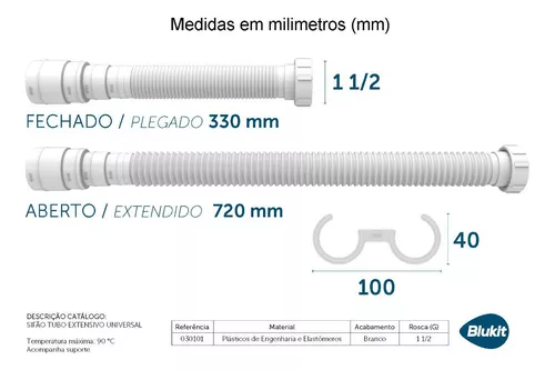 Sifão Tubo Extensivo Sanfonado Universal Branco Blukit